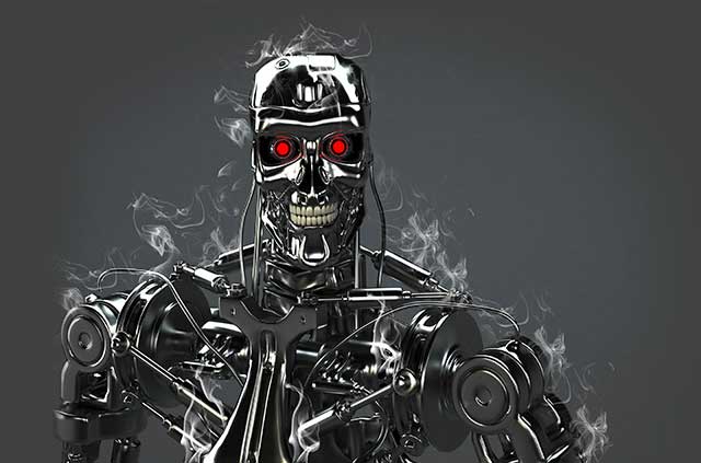 Terminator endoskeleton with smoke.