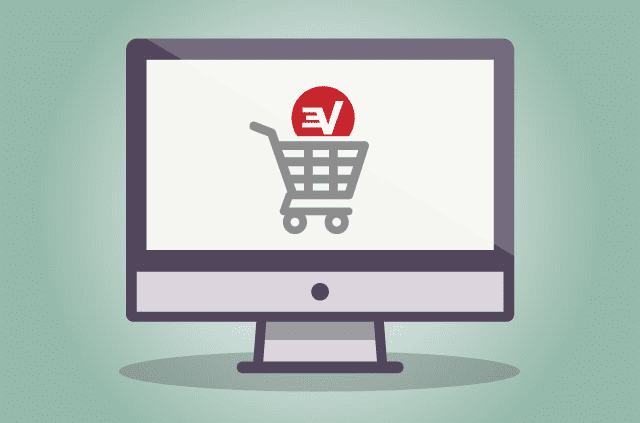 The ExpressVPN logo in a shopping cart.