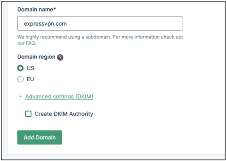 Email registration on Mailgun.