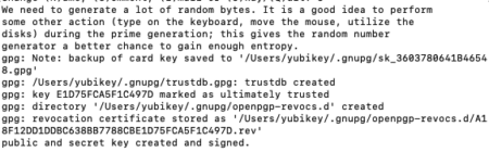 Message after passphrase creation.