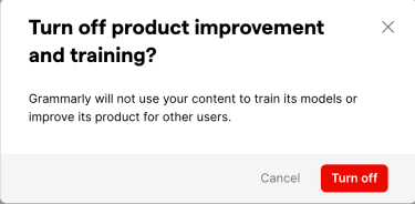 Turning off the product improvement and training on Grammarly.