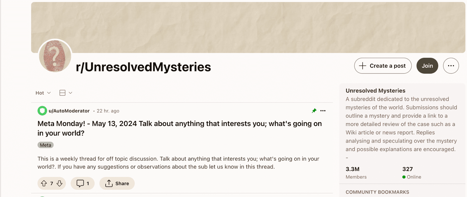 Communities als r/UnresolvedMysteries op Reddit laten zien hoe socialmediaplatforms het oplossen van misdaden van een solo-activiteit veranderen in een gezamenlijk onderzoek. Met meer dan 3,3 miljoen leden is deze subreddit gewijd aan het analyseren van en speculeren over onopgeloste mysteries.