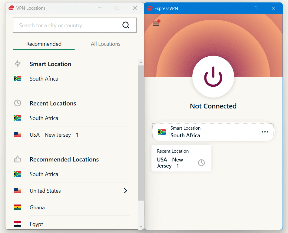 ExpressVPN Windows app connected