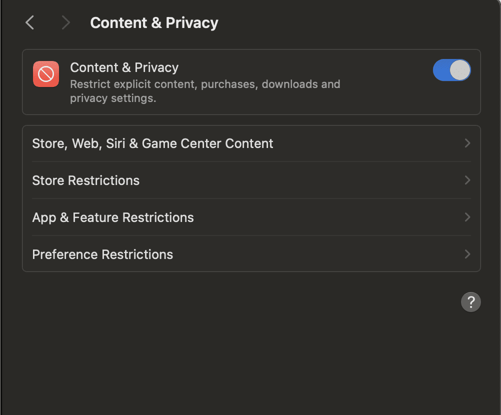 Select Content Privacy Turn On Restrictions