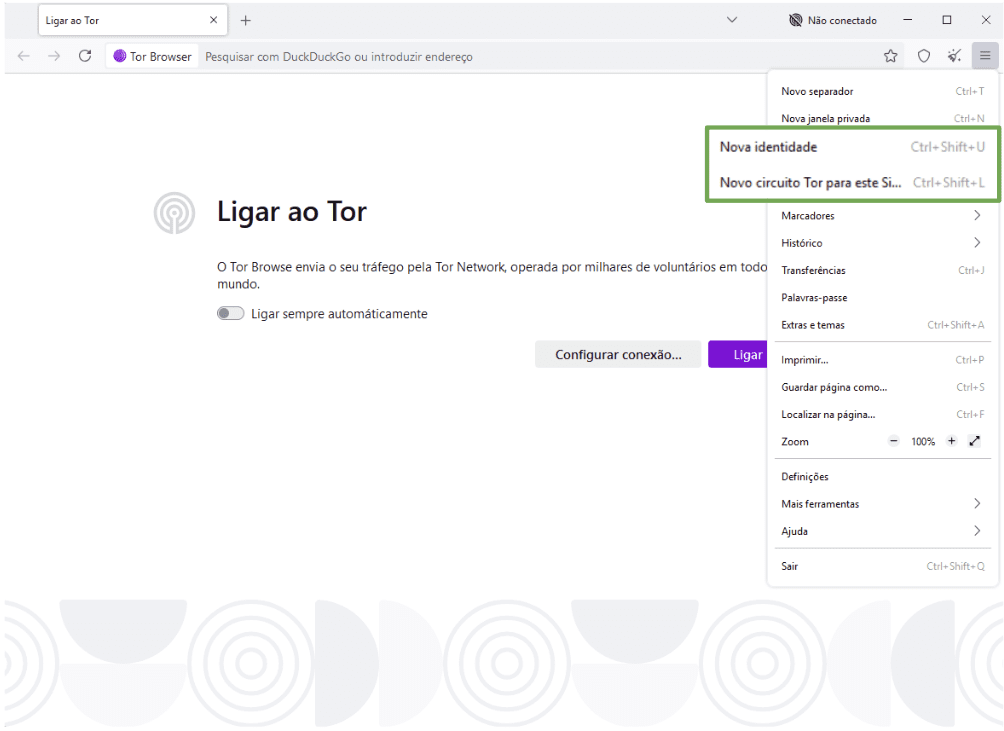 Tor browser application menu with the New identity and New Tor circuit for this site options highlighted.