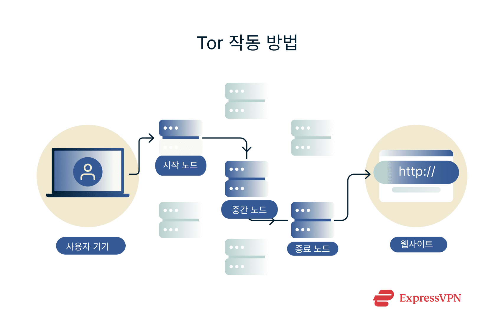 A diagram showing how Tor works.