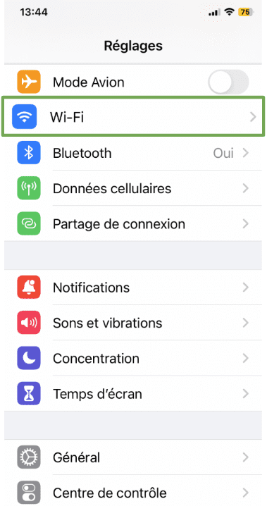The Settings page of an iOS device, showing the Wi-Fi option.