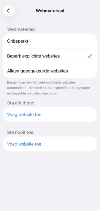 iPhone screen showing how to restrict websites.