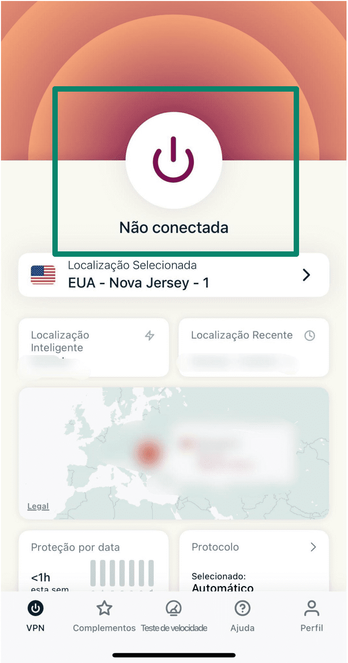 ExpressVPN app showing not connected status on iPhone