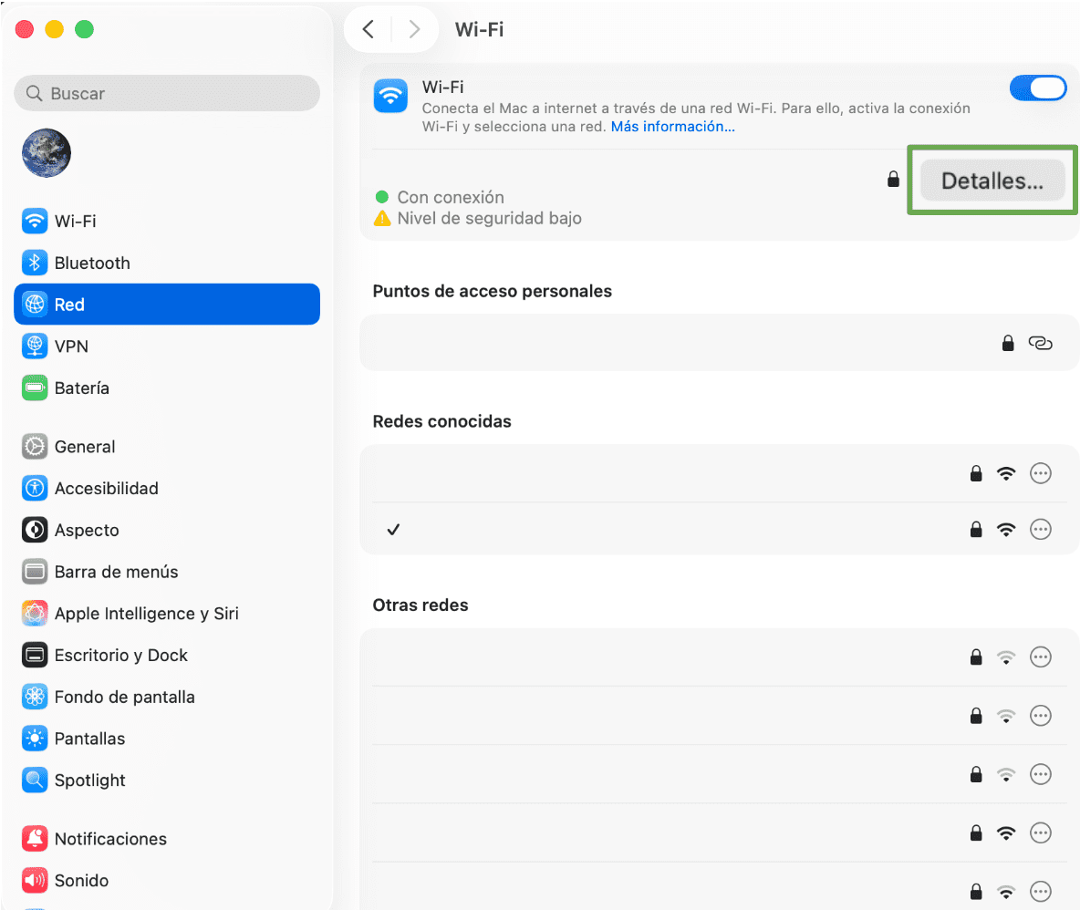 The Network Menu Of An Apple Mac Showing The List Of Networks And The Advanced Button Es