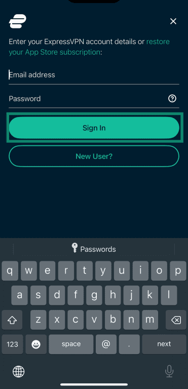 Logging into ExpressVPN using email address and password
