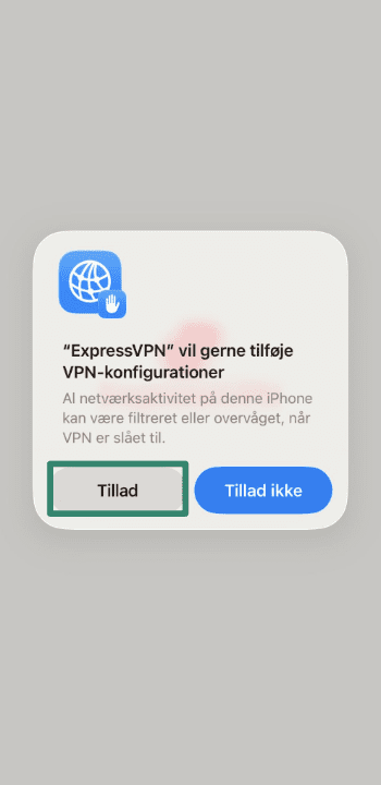 Tillad ExpressVPN at tilføje VPN-konfigurationer på iOS.