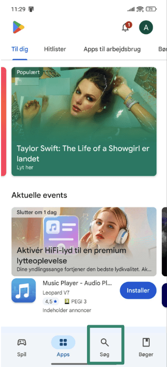 Adgang til Google Play Butik på Android.
