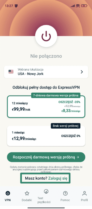 Signing into ExpressVPN on Android.