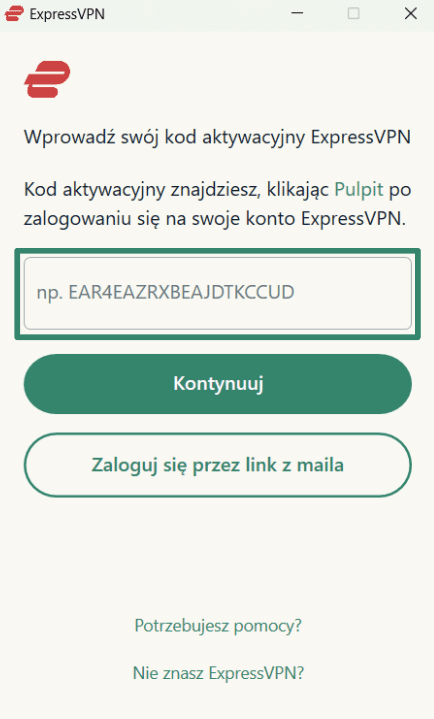 Logging into ExpressVPN on Windows using activation code.