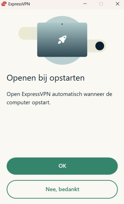 ExpressVPN on Windows asking to launch automatically on Windows startup.