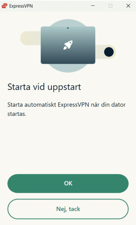 ExpressVPN on Windows asking to launch automatically on Windows startup.