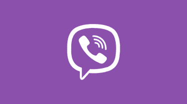 Viber logo. A white telephone handset inside a speech bubble on a solid purple background.