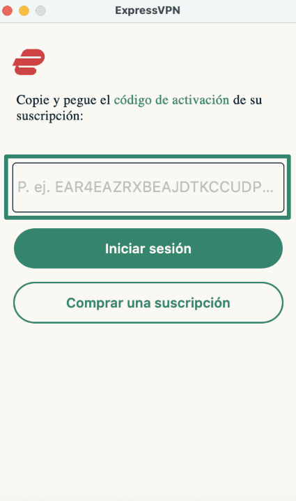 Logging into ExpressVPN on macOS using activation code.
