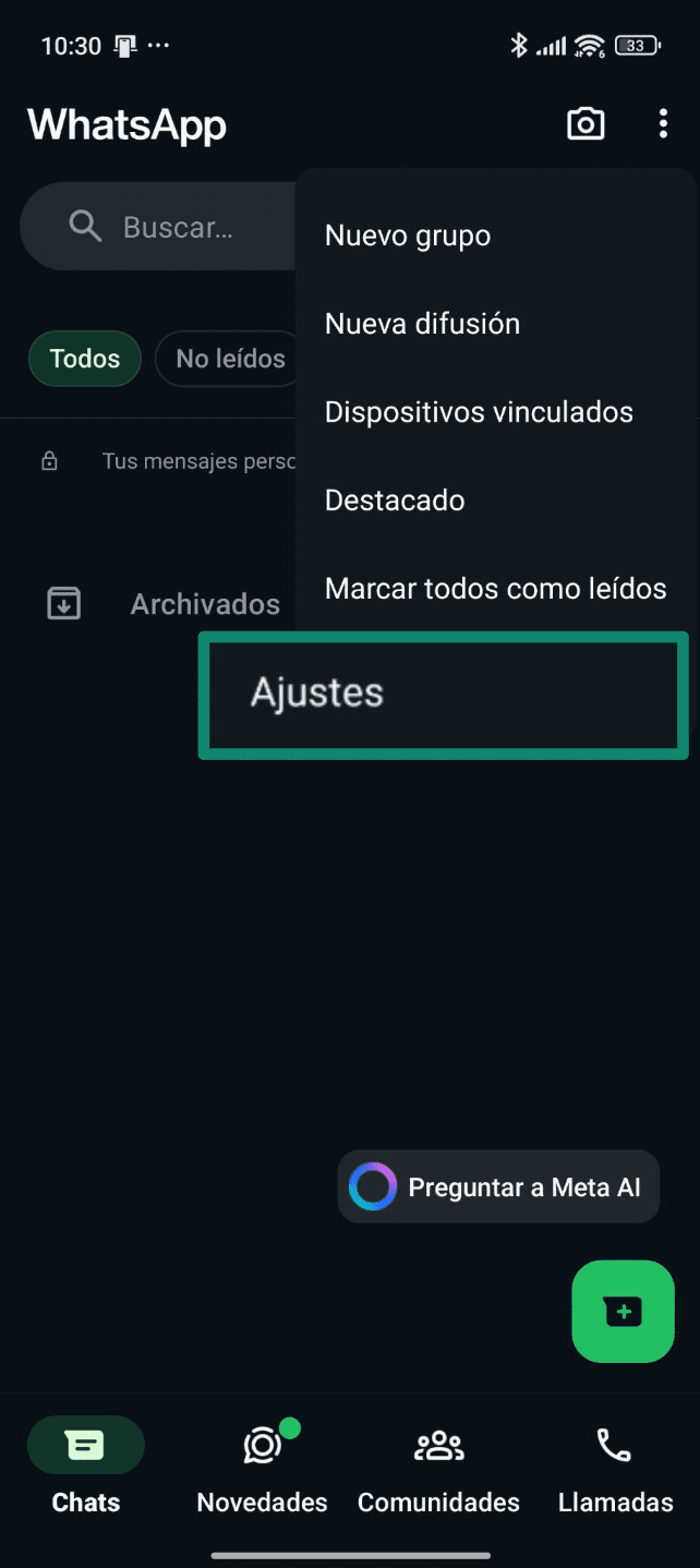 Select Settings Es