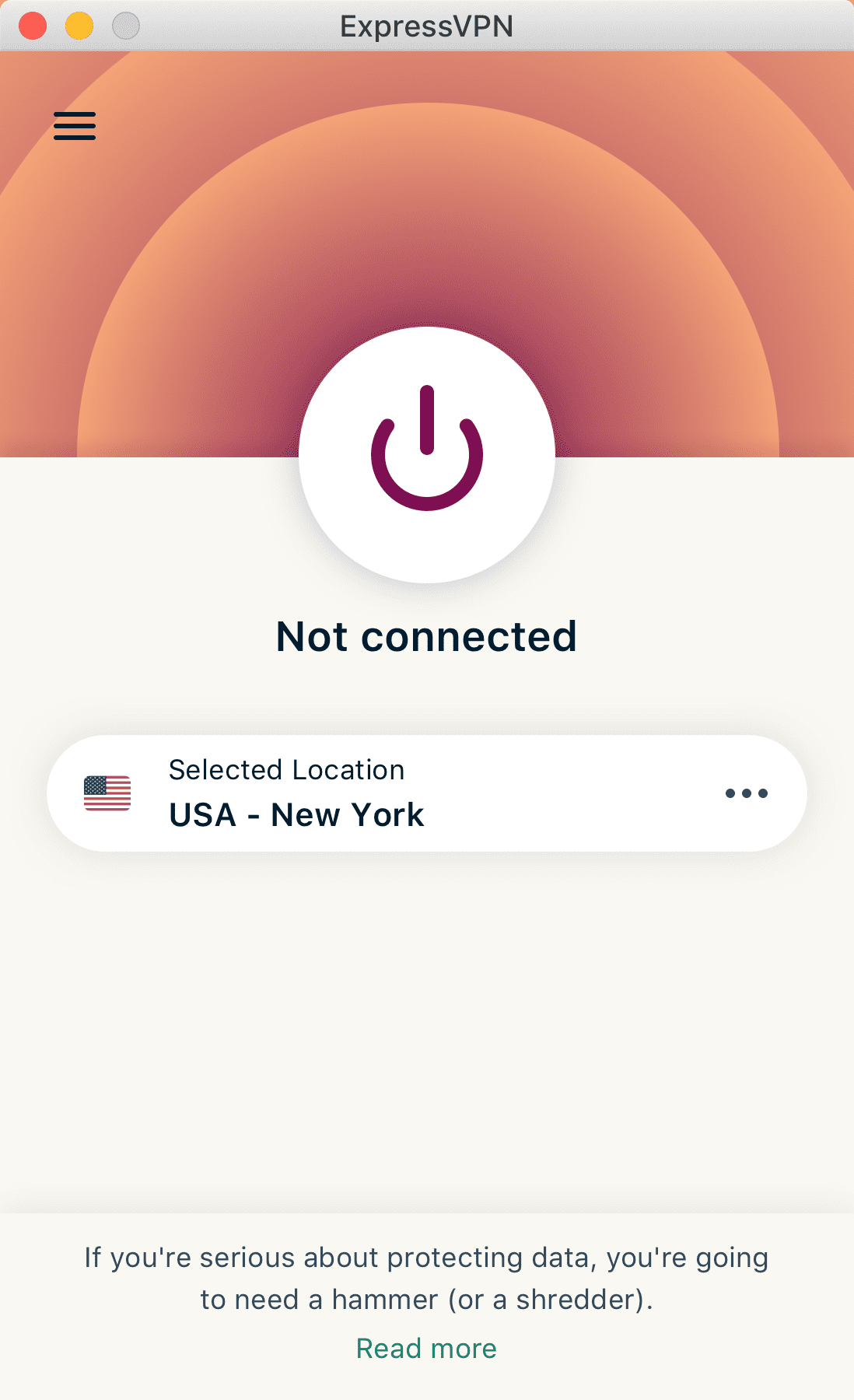 The ExpressVPN client for Mac.