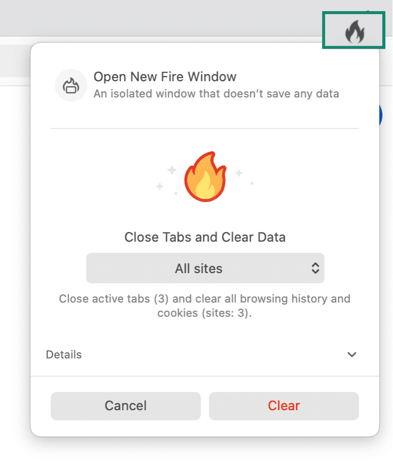 The DuckDuckGo Fire button.