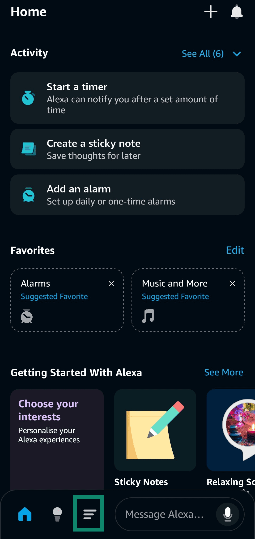 Accessing the More menu in the Amazon Alexa app.