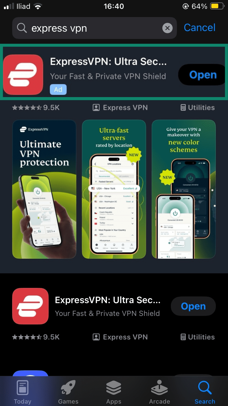 Screenshot of ExpressVPN App Store page.