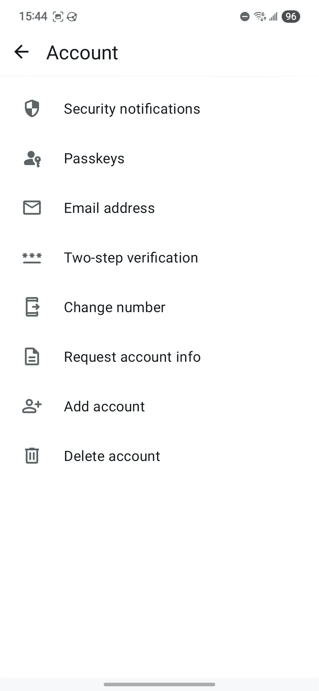 WhatsApp's Account settings page.