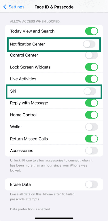 Disable Siri and notifications on iPhone Lock Screen.