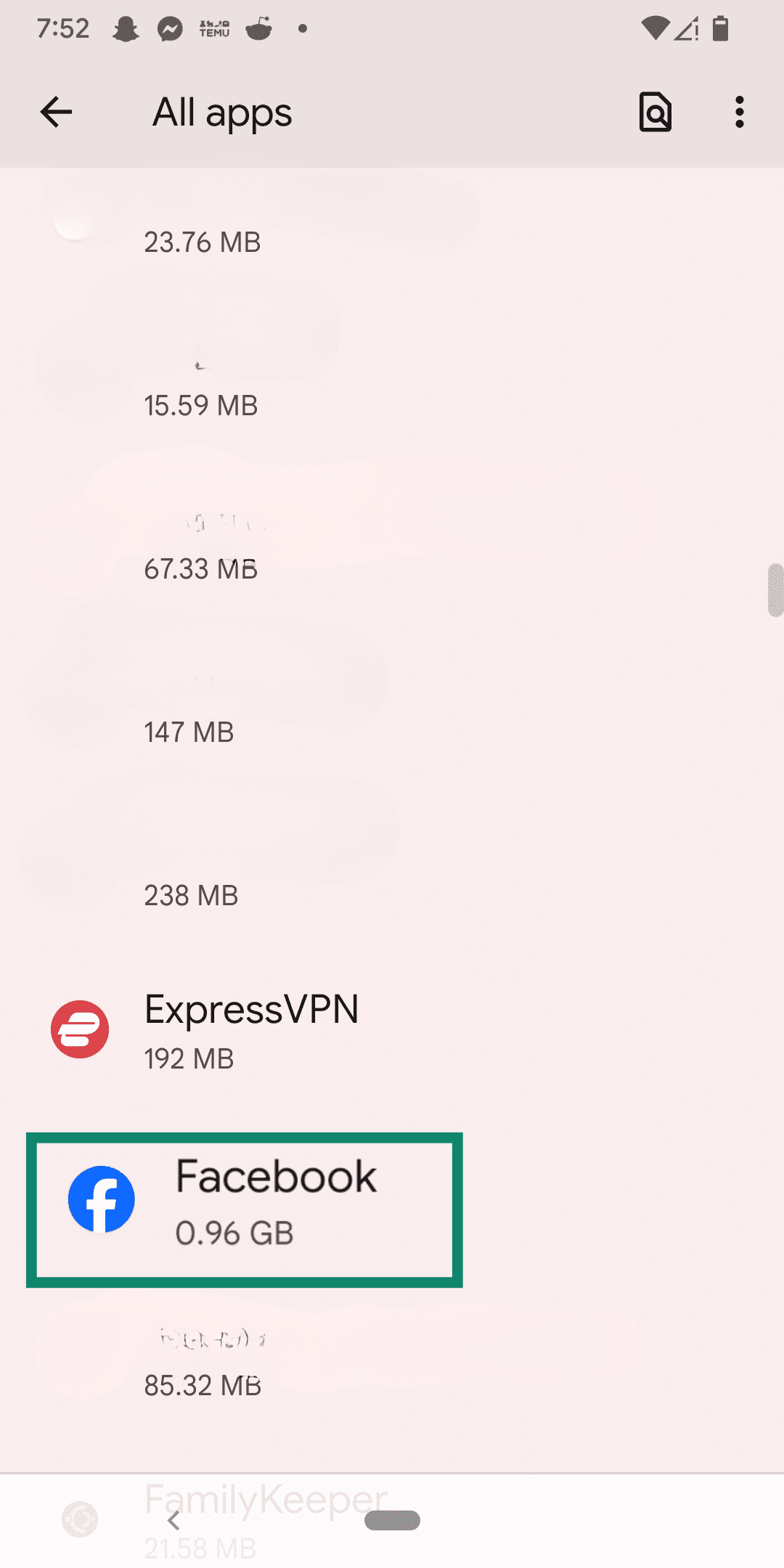 Finding Facebook in your app list.