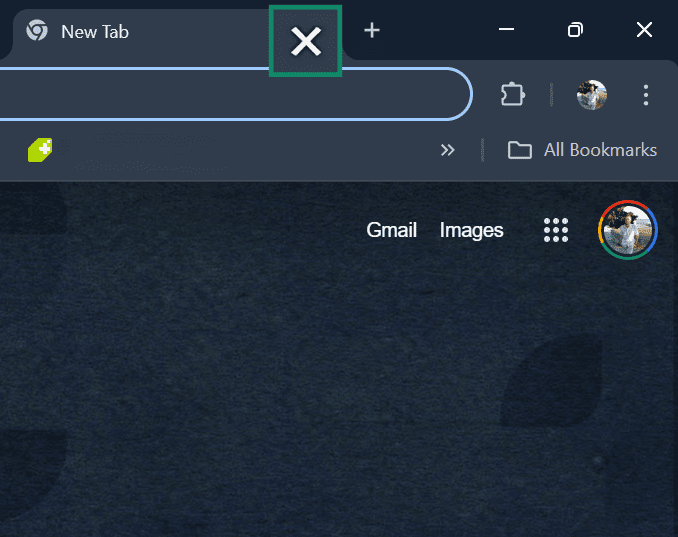 Screen showing option to close your internet tab.