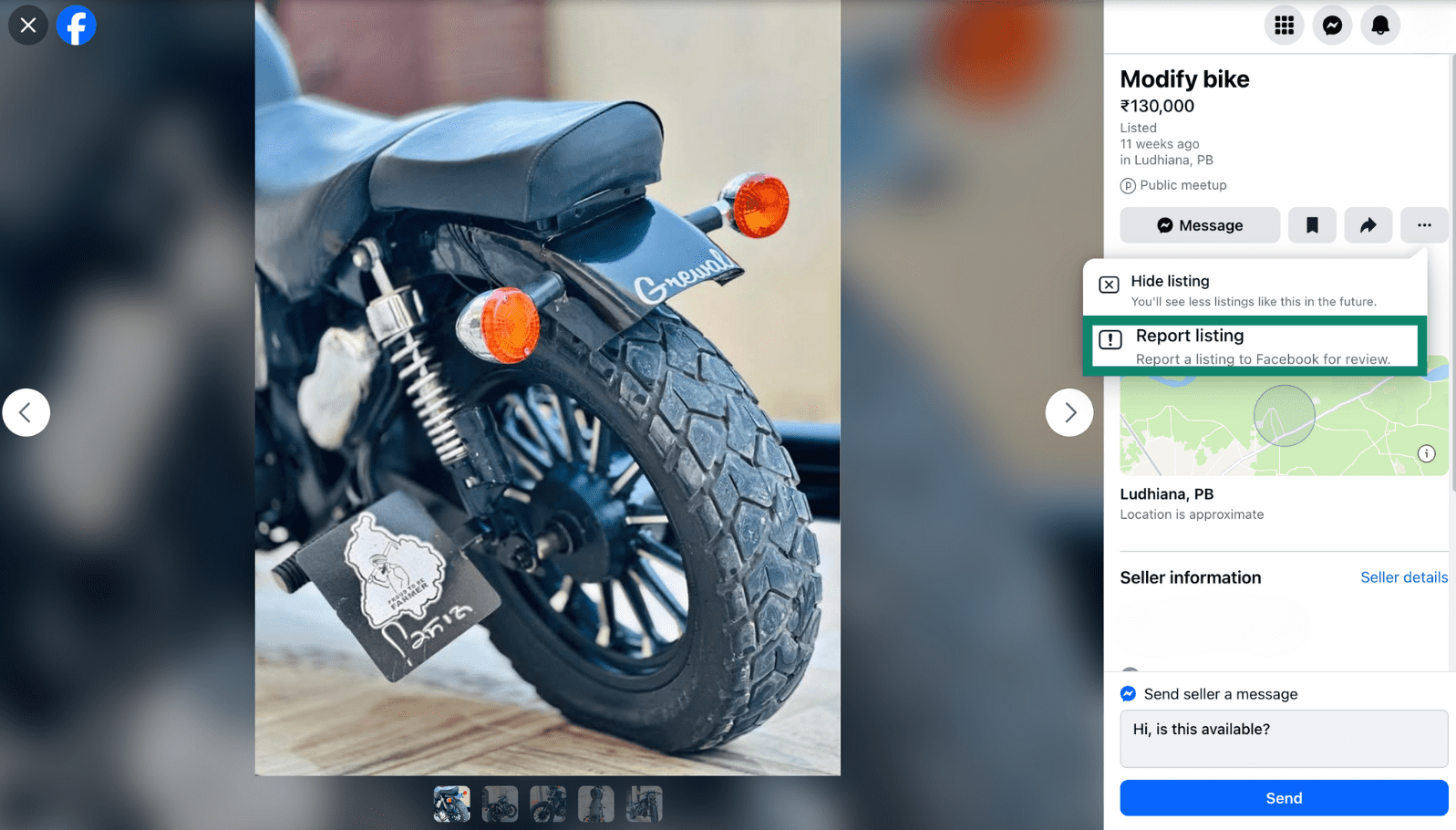 Facebook Marketplace's Report listing option