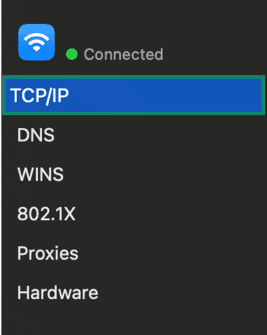 Image showing TCP/IP option in Mac settings.