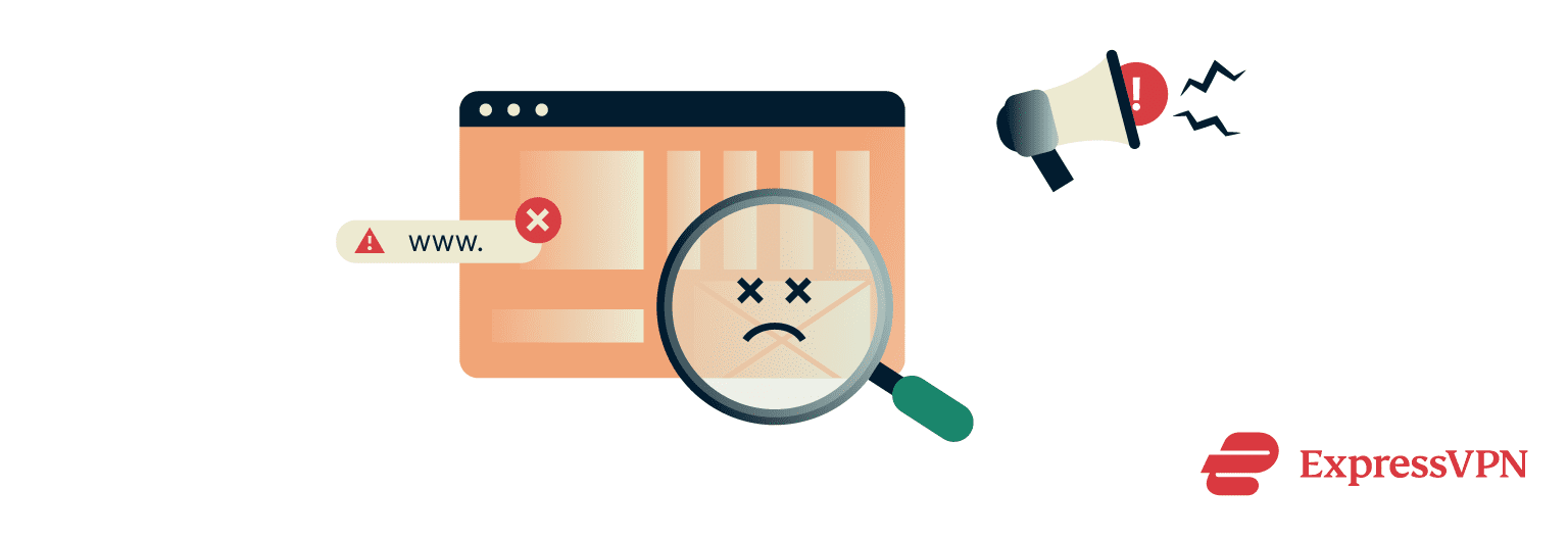 Image depicting a magnifying glass detecting a fraudulent scam website