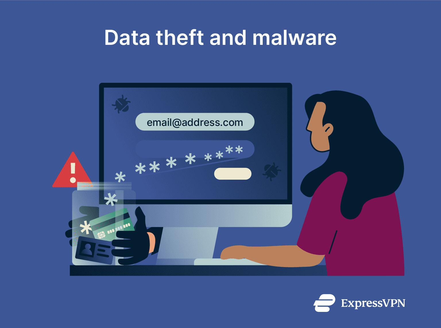 Illustration showing risk of data theft and malware.