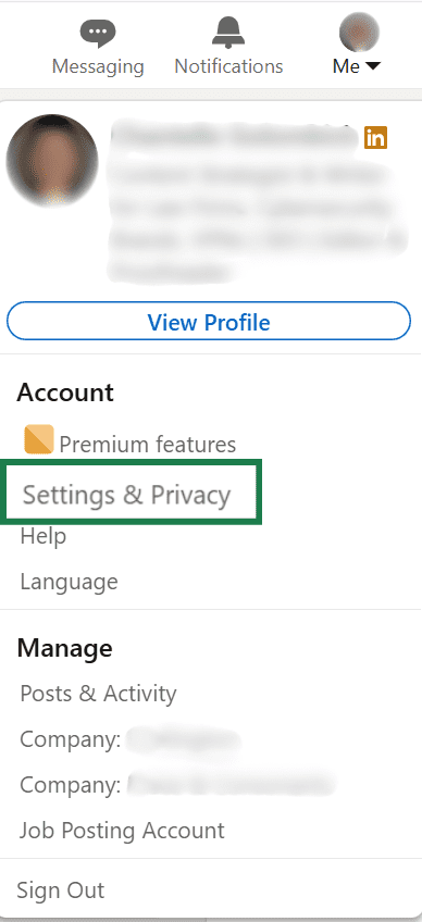 LinkedIn dropdown menu with the