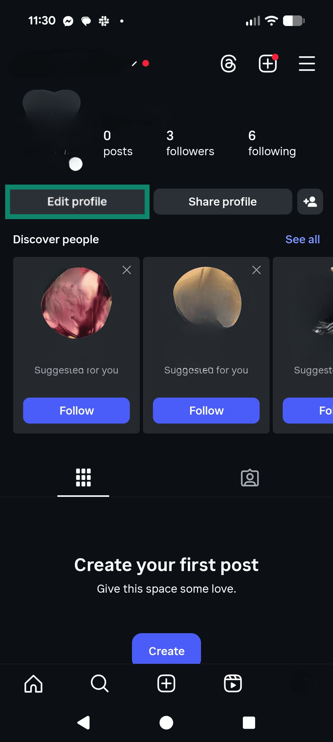 Log in to Instagram and tap Edit profile.