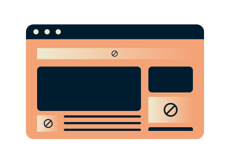 Mainosten esto -ominaisuuden kuvitus, jossa verkkosivuston sivu estetään