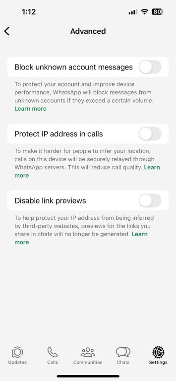 Advanced privacy options available in WhatsApp
