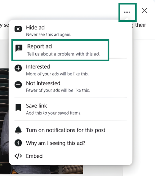 A screenshot of a Facebook ad, showing the option to report the ad.
