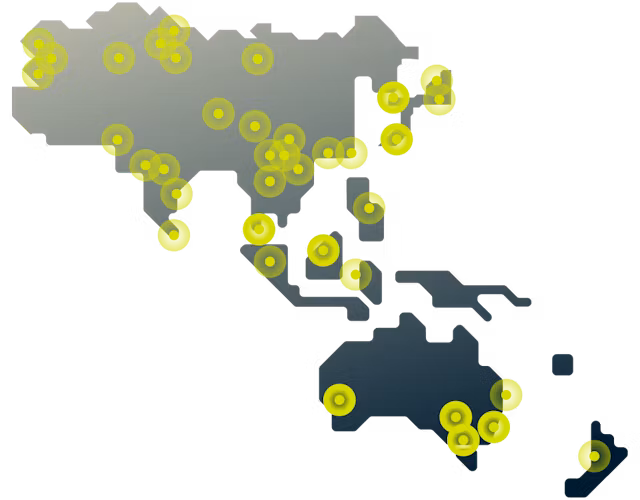 Verbinden Sie sich mit Dutzenden von asiatisch-pazifischen Serverstandorten mit dem riesigen globalen Netzwerk von ExpressVPN.