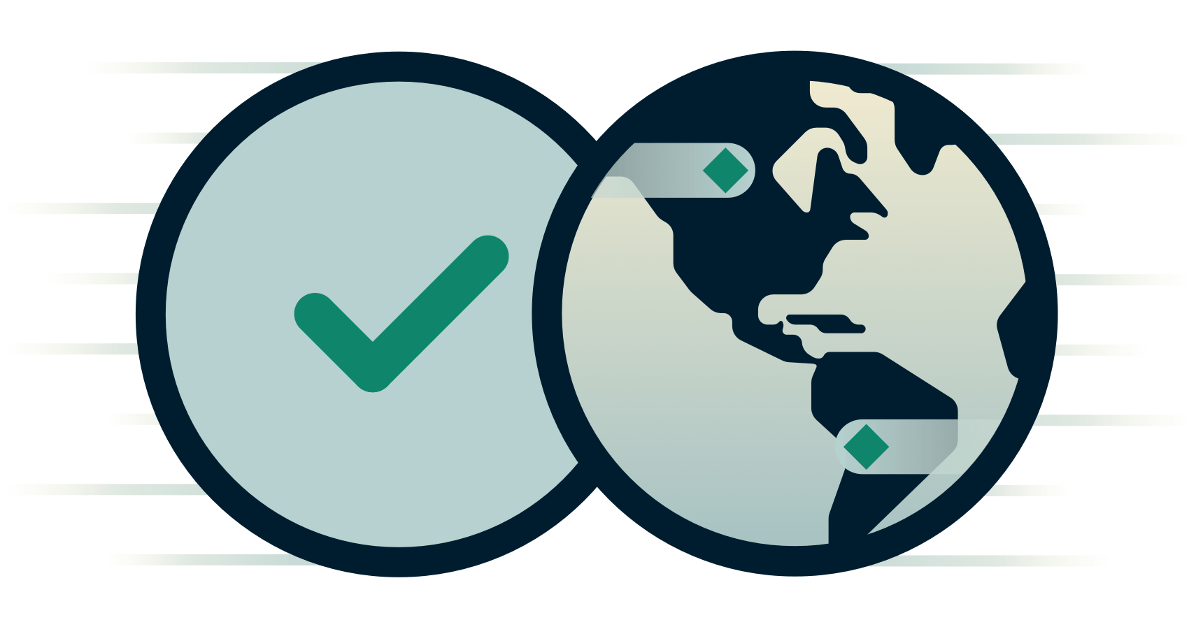 Onay işaretinin yanındaki küre.