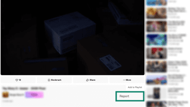 The "Report" button under a video on Dailymotion highlighted