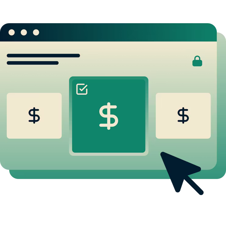 Página de inscrição de pedido mostrando três planos e um cursor pairando sobre o plano verde.