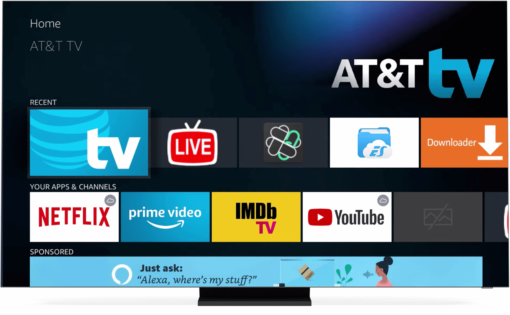 หน้าจอหลักของ AT&T TV แสดงบนจอคอมพิวเตอร์