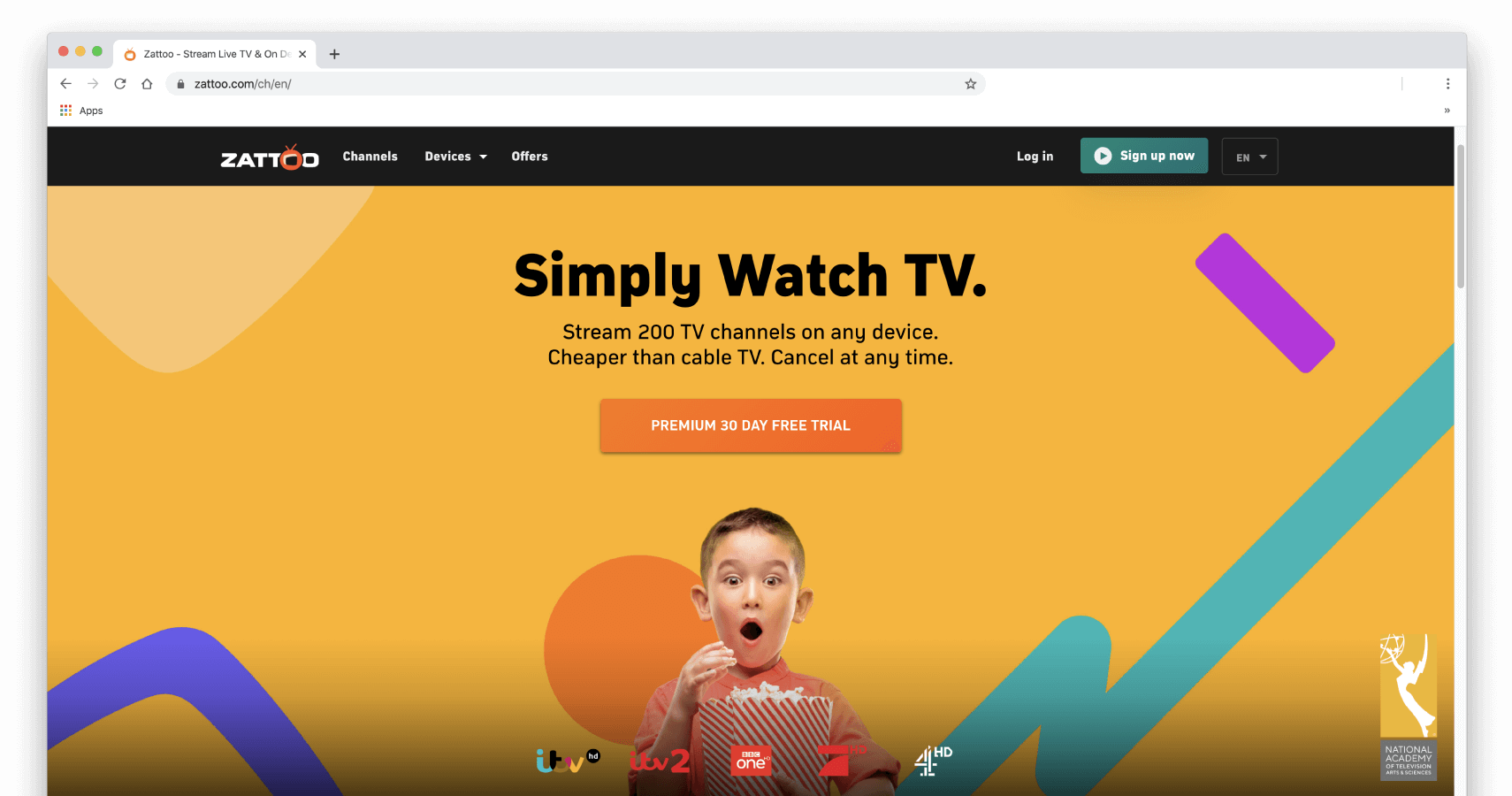 Screenshot der Zattoo-Homepage.