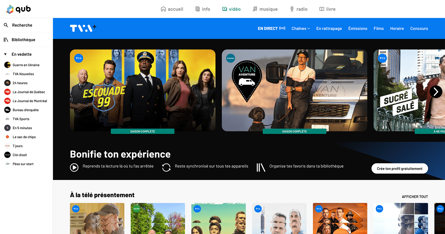 TVA+ dashboard UI with programs. 