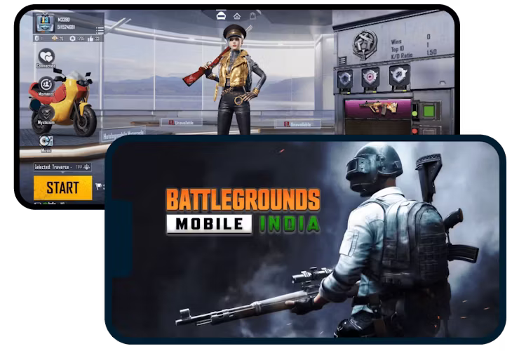 An Android and iPhone with Battlegrounds Mobile India.