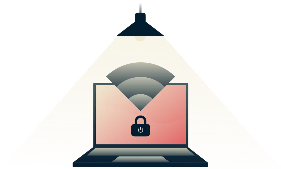 Network Lock pauser all internettrafikk når VPN-tilkoblingen din faller ut. Lampe som skinner på en sikker datamaskin.